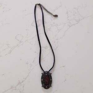 Leather Strap 18 In Necklace With Red Pendant